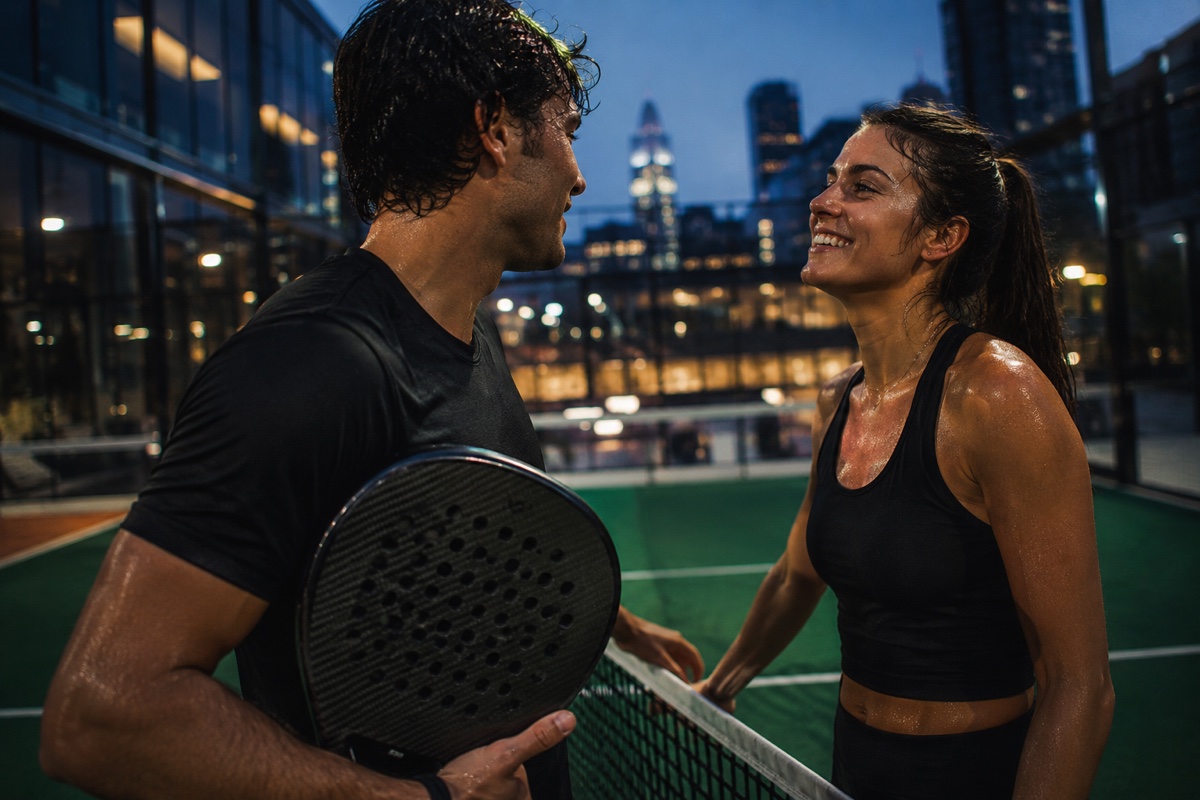 Jucători de padel pe un teren urban