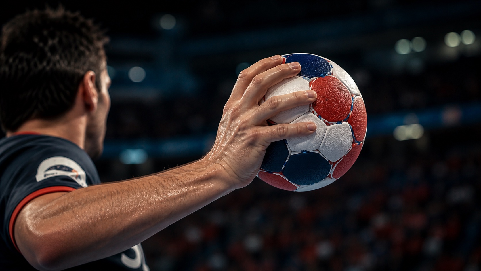 Joueur de handball en plein tir vers les buts