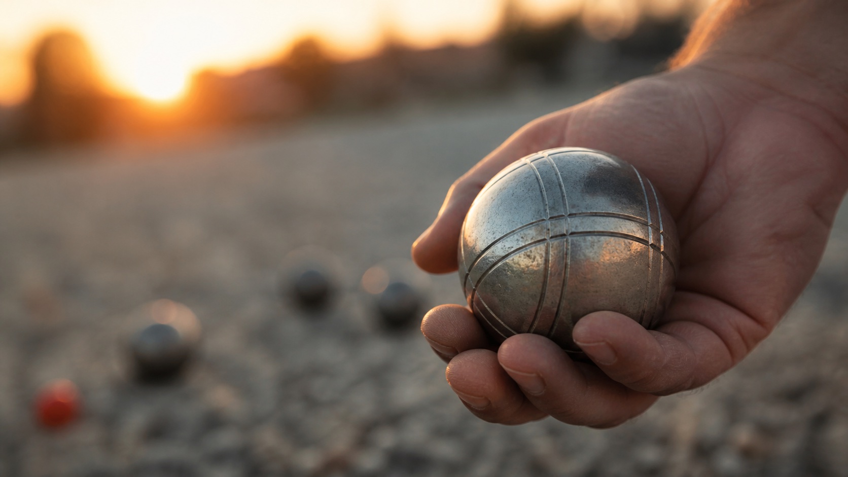 Joueurs de petanque sous les platanes, boules en main