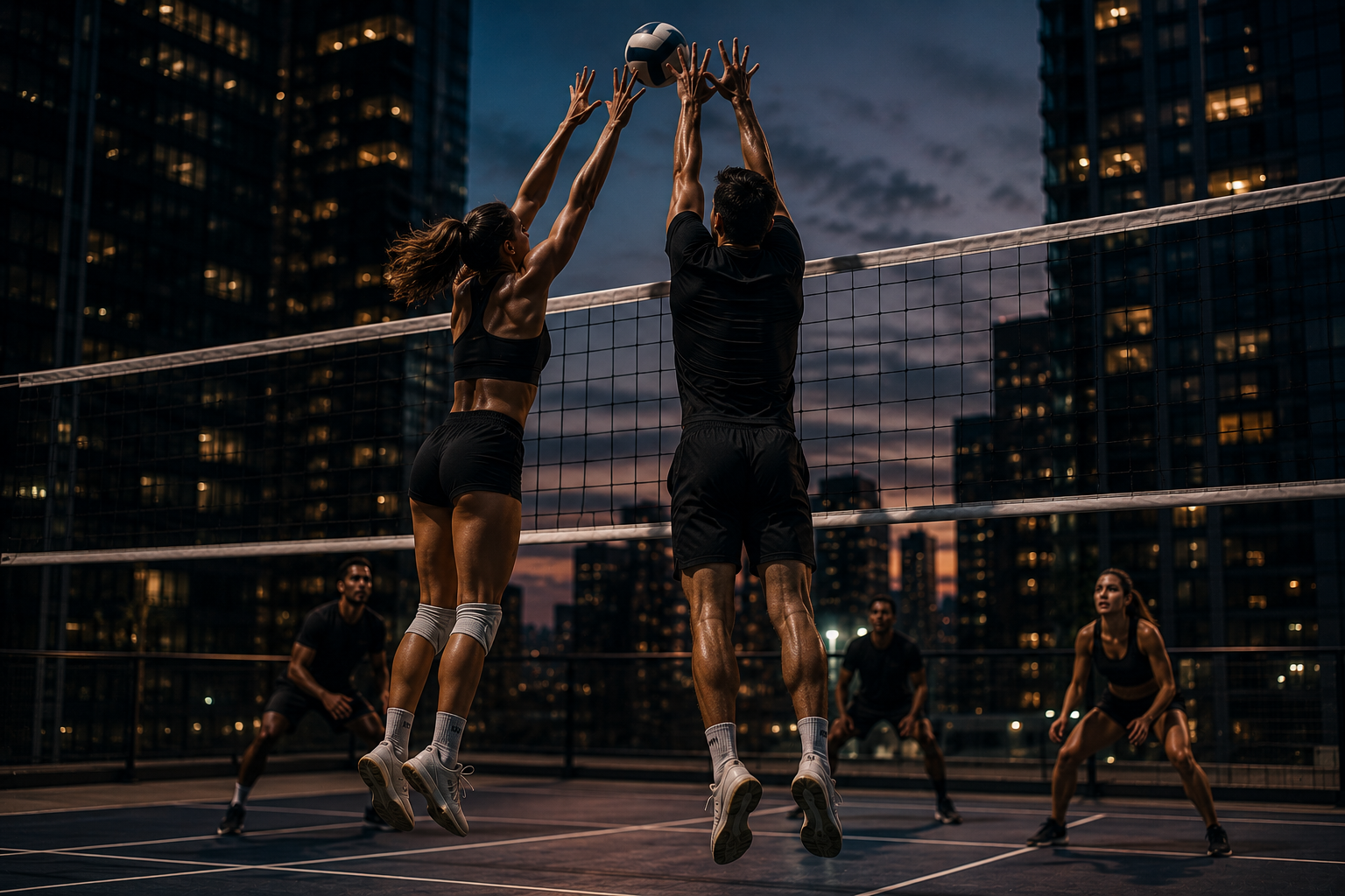 Jucători de volei într-o sală sportivă